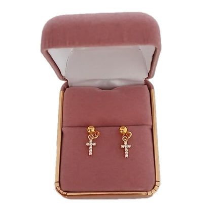 Crystal Gold Tone Drop Cross Earrings(2)