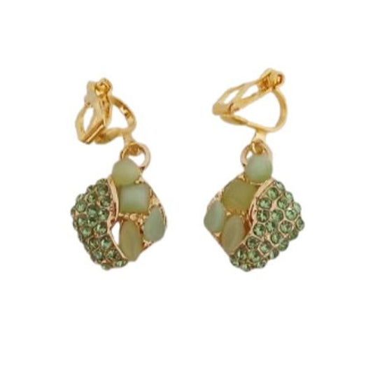 Crystal Green Clip On Earrings