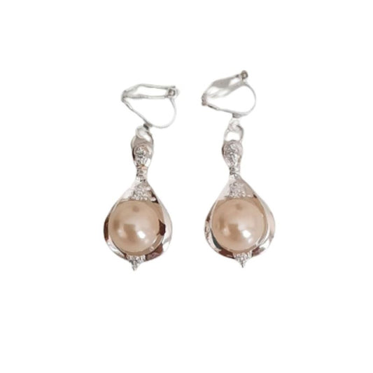 Crystal Pearl Drop Clip On Earrings