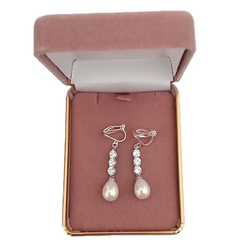 Crystal Pearl Drop Stud Clip On Earrings(2)