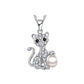 Crystal Playful Cat Pendant With a Pearl Ball