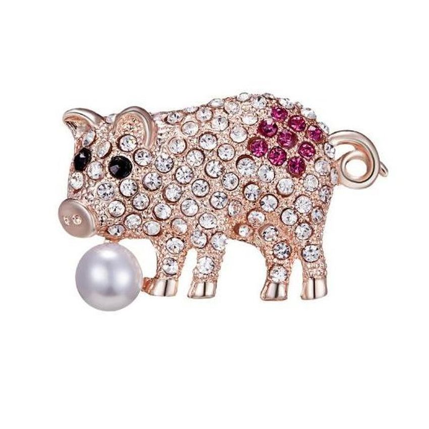 Crystal Set Pig Ladies Brooch