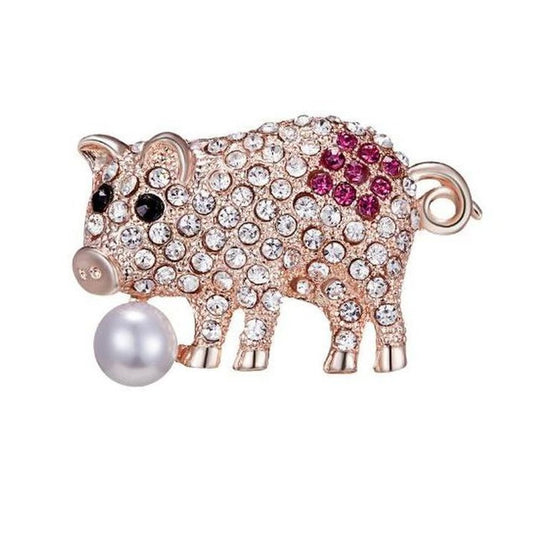 Crystal Set Pig Ladies Brooch