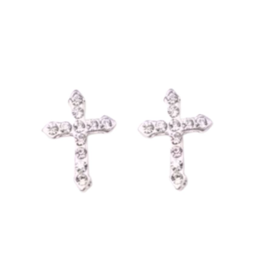 Crystal Silver Plated Communion Cross Earrings