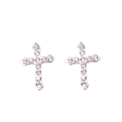 Crystal Silver Plated Communion Cross Earrings