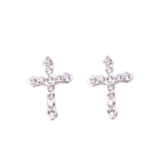 Crystal Silver Plated Communion Cross Earrings