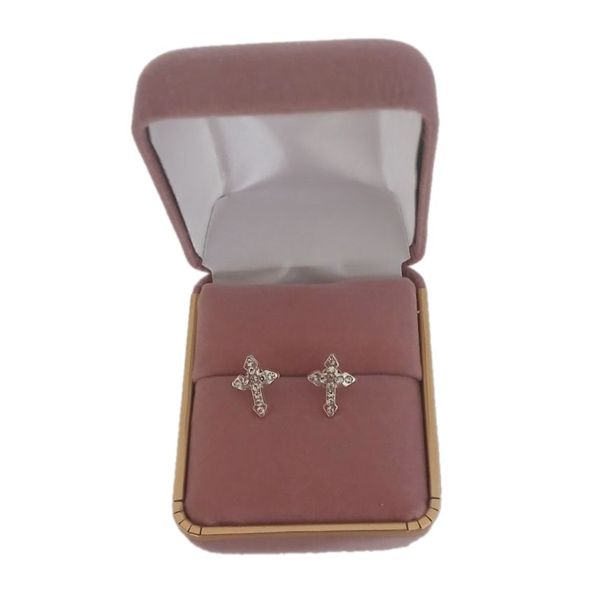 Crystal Silver Plated Communion Cross Earrings(2)