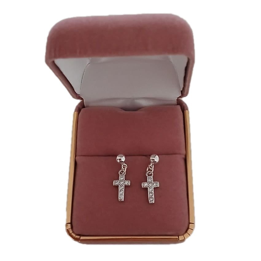 Crystal Sterling Silver Drop Cross Earrings(2)
