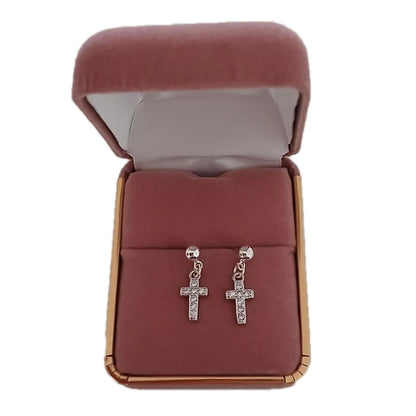 Crystal Sterling Silver Drop Cross Earrings(2)