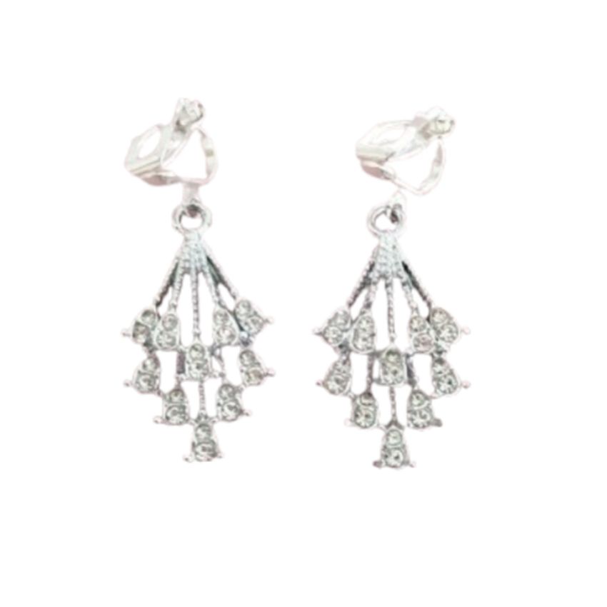 Crystal Stone Drop Silver Clip On Earrings