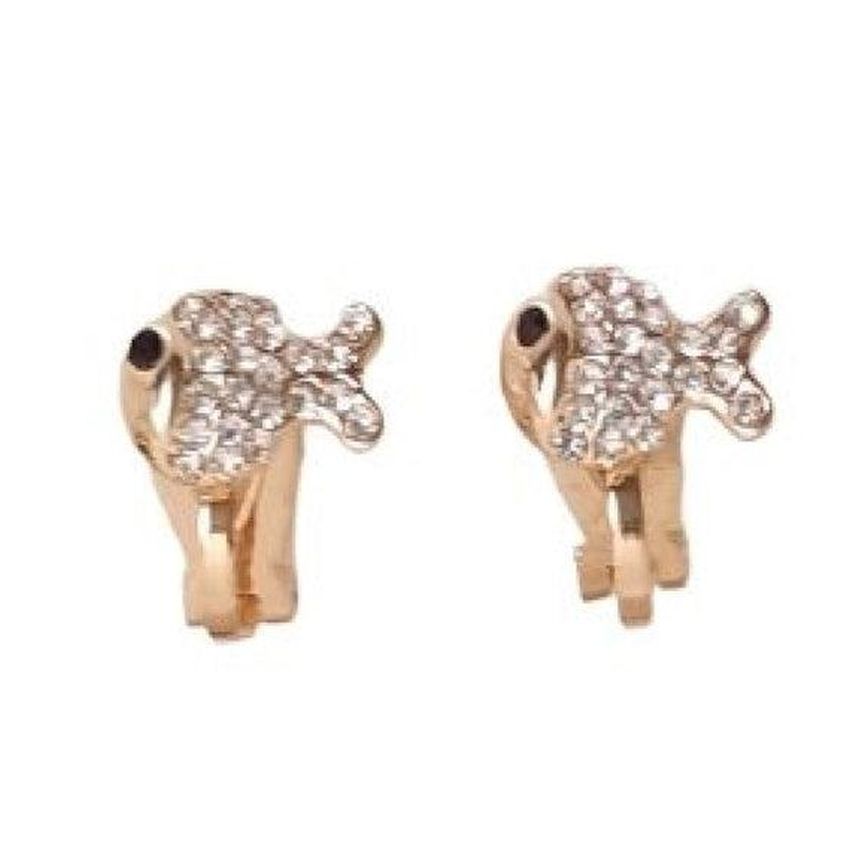 Crystal Stone Fish Girls Clip On Earrings