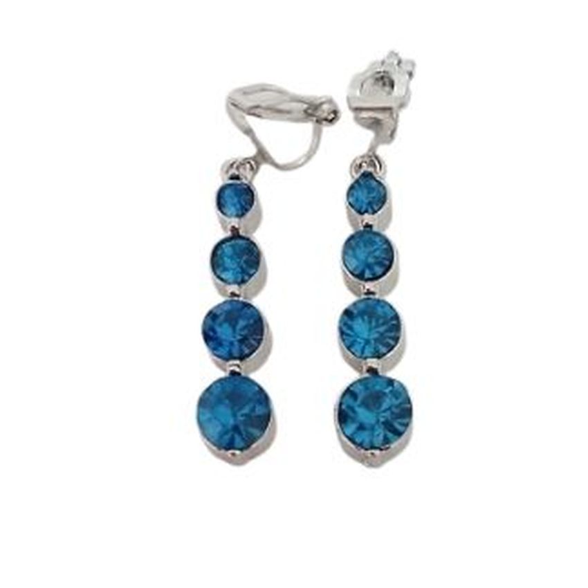 Crystal Blue Drop Clip On Earrings