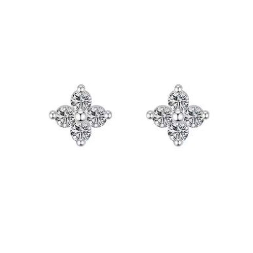 Crystal Flower Stud Clip On Earrings