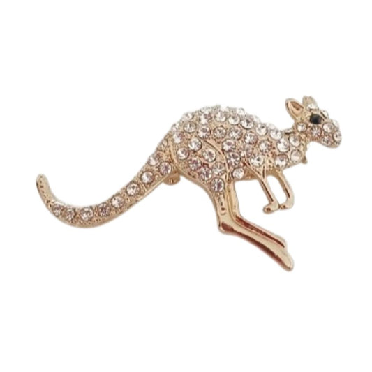 Crystal Gold Tone Kangaroo Brooch