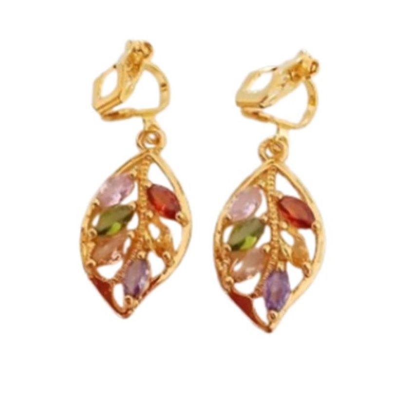 Crystal Multi Colour Leaf Clip On Earrings