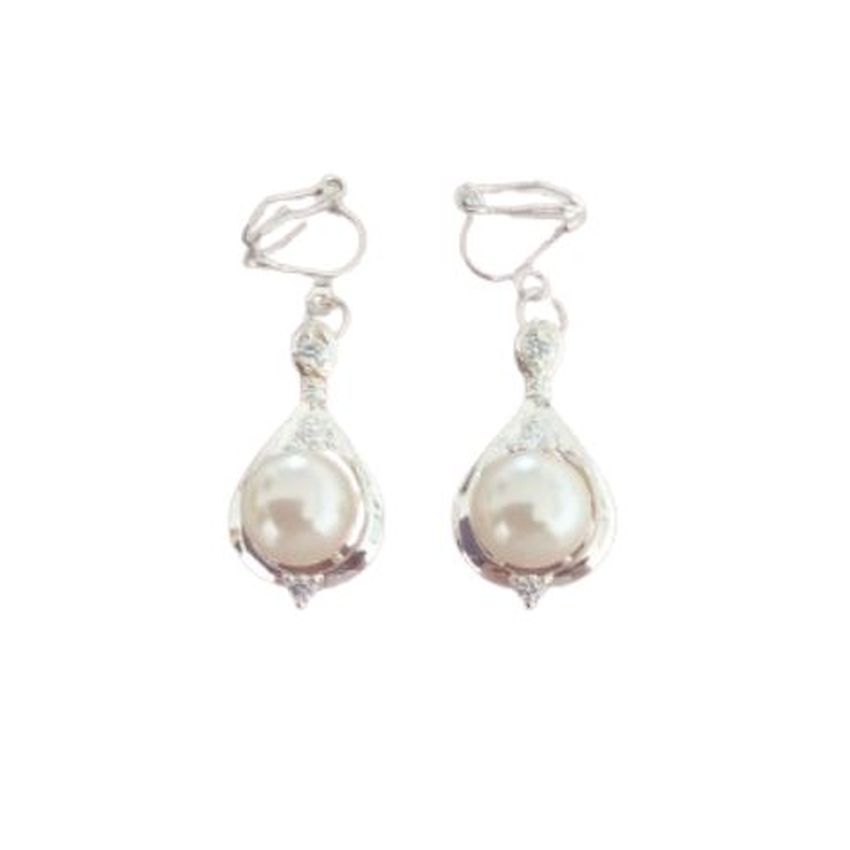Crystal Pearl Drop Clip On Earrings
