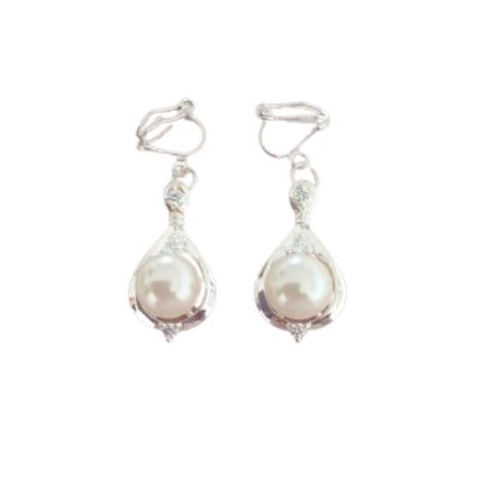 Crystal Pearl Drop Clip On Earrings