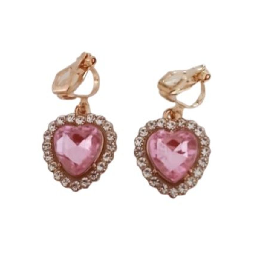 Crystal Pink Heart Drop Clip On Earrings