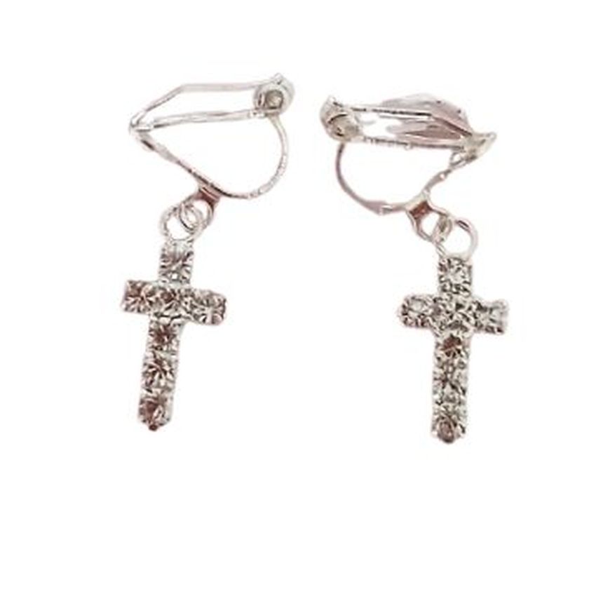 Crystal Square Cross Clip On Earrings
