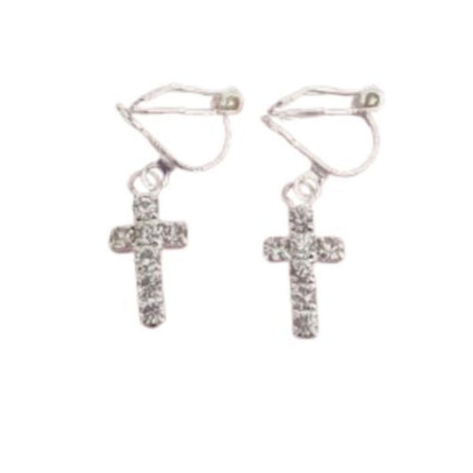 Crystal Square Cross Clip On Earrings