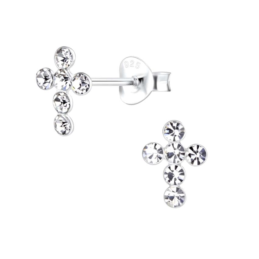 Crystal Sterling Silver Communion Cross Earrings
