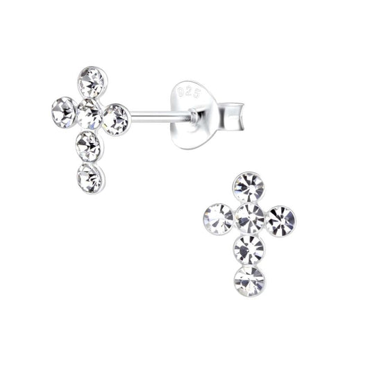 Crystal Sterling Silver Communion Cross Earrings