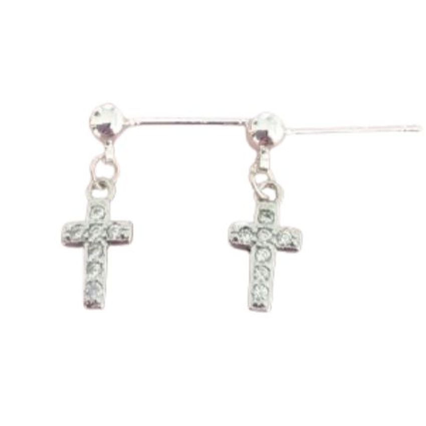 Crystal Sterling Silver Drop Cross Earrings