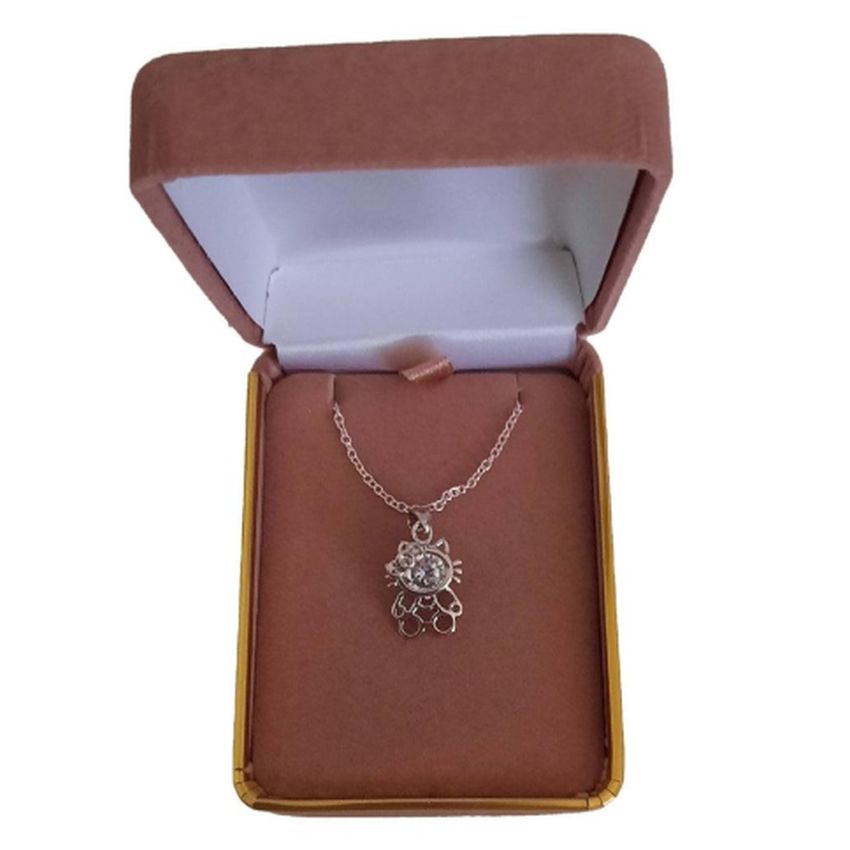 Cubic Zirconia Face Silver Body Kitty Cat Pendant