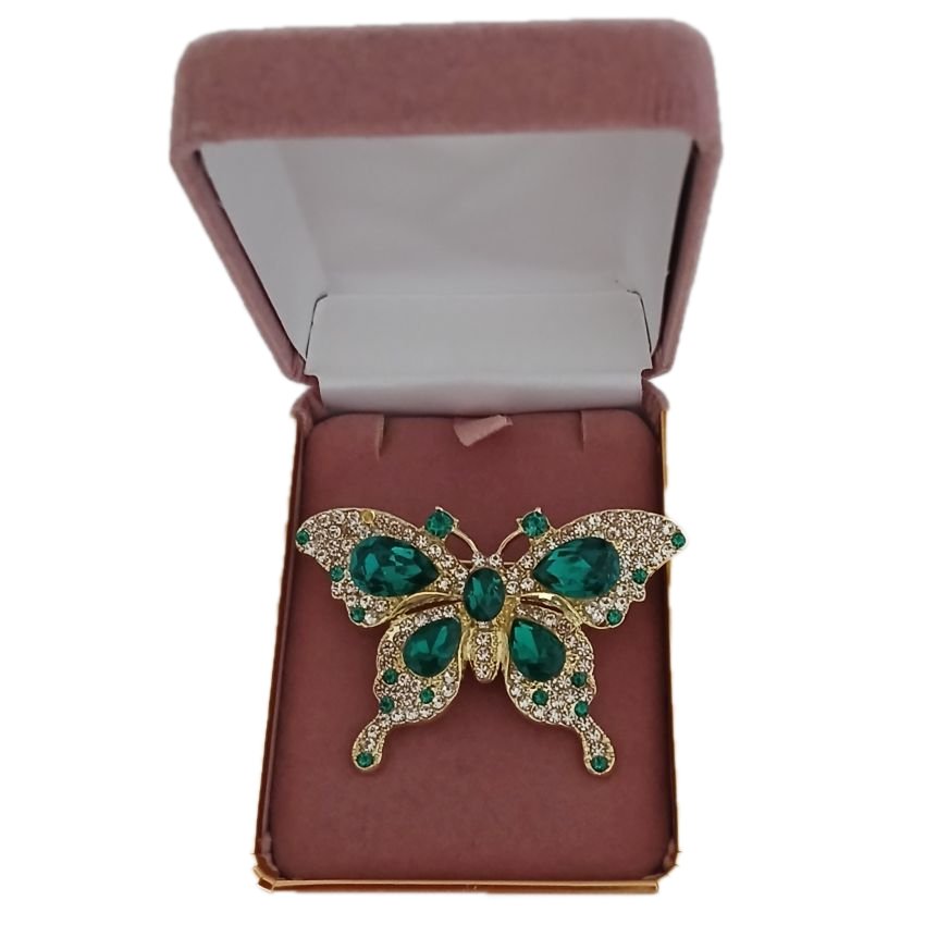 Cubic Zirconia Green Butterfly Brooch()