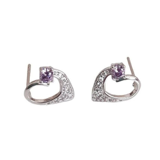 Cubic Zirconia Heart Amethyst Stone Silver Earrings