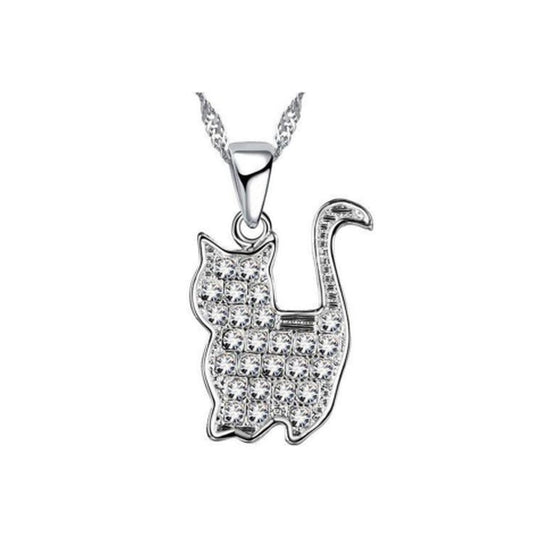 Cubic Zirconia Raised Tail Strolling Cat Pendant