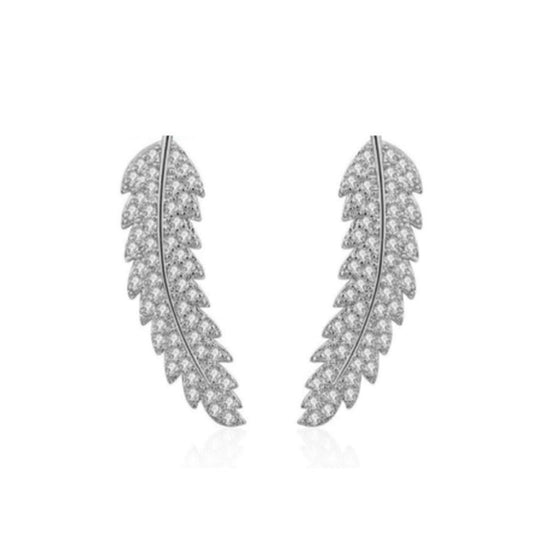 Cubic Zirconia Silver Stem Leaf Earrings