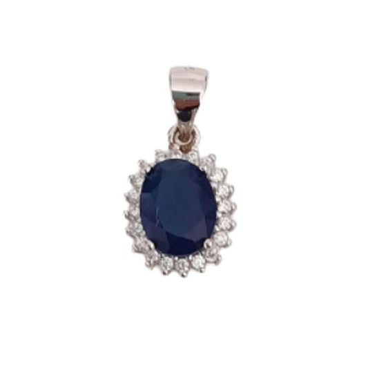 Cubic Zirconia Surround Elegant Blue Stone Oval Pendant