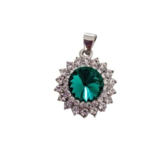 Cubic Zirconia Edged Green Centre Glass Stone Pendant
