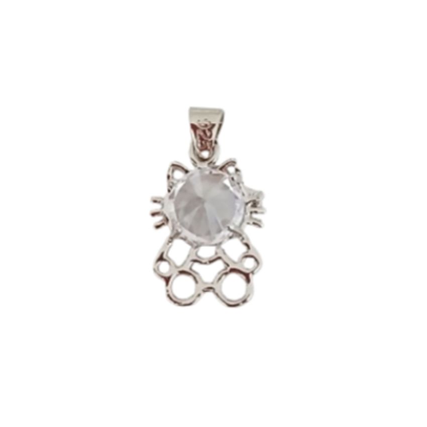 Cubic Zirconia Face Silver Body Kitty Cat Pendant