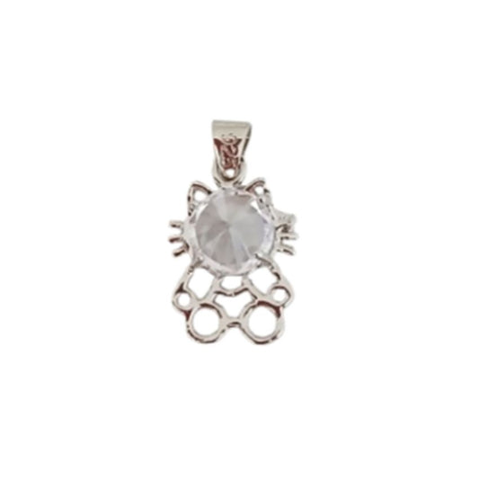 Cubic Zirconia Face Silver Body Kitty Cat Pendant