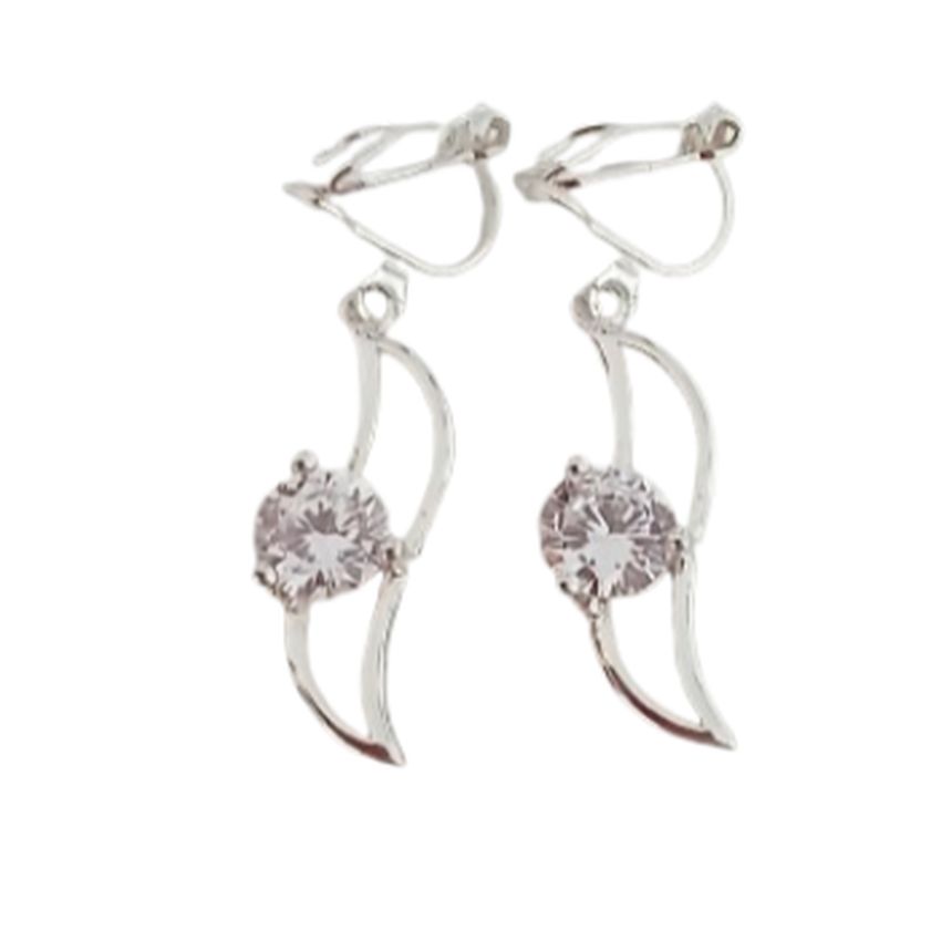 Cubic Zirconia Open Centre Silver Clip On Earrings