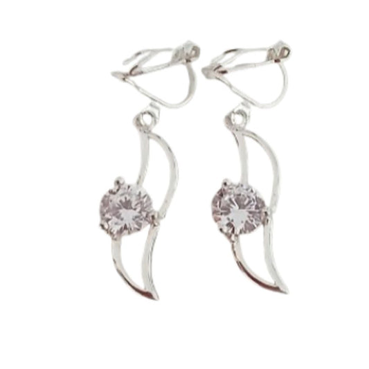 Cubic Zirconia Open Centre Silver Clip On Earrings