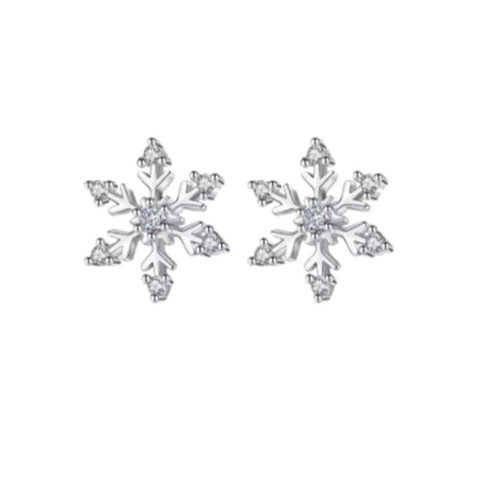 Cubic Zirconia Silver Snowflake Earrings