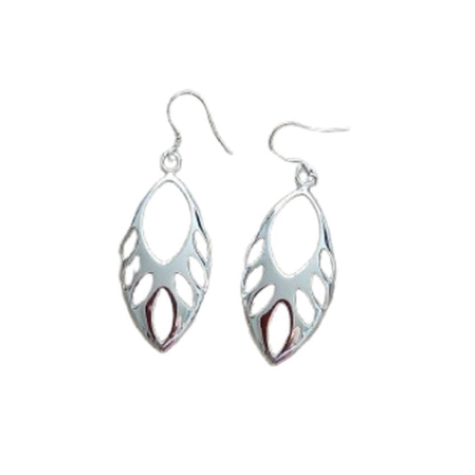 Cut Out Silver Leaf Effect Earrings On Silver Hook Stem