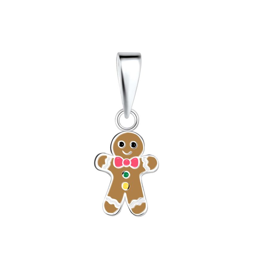 Cute Brown Sterling Silver Kids Gingerbread Necklace