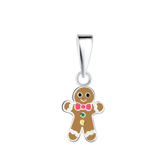 Cute Brown Sterling Silver Kids Gingerbread Necklace
