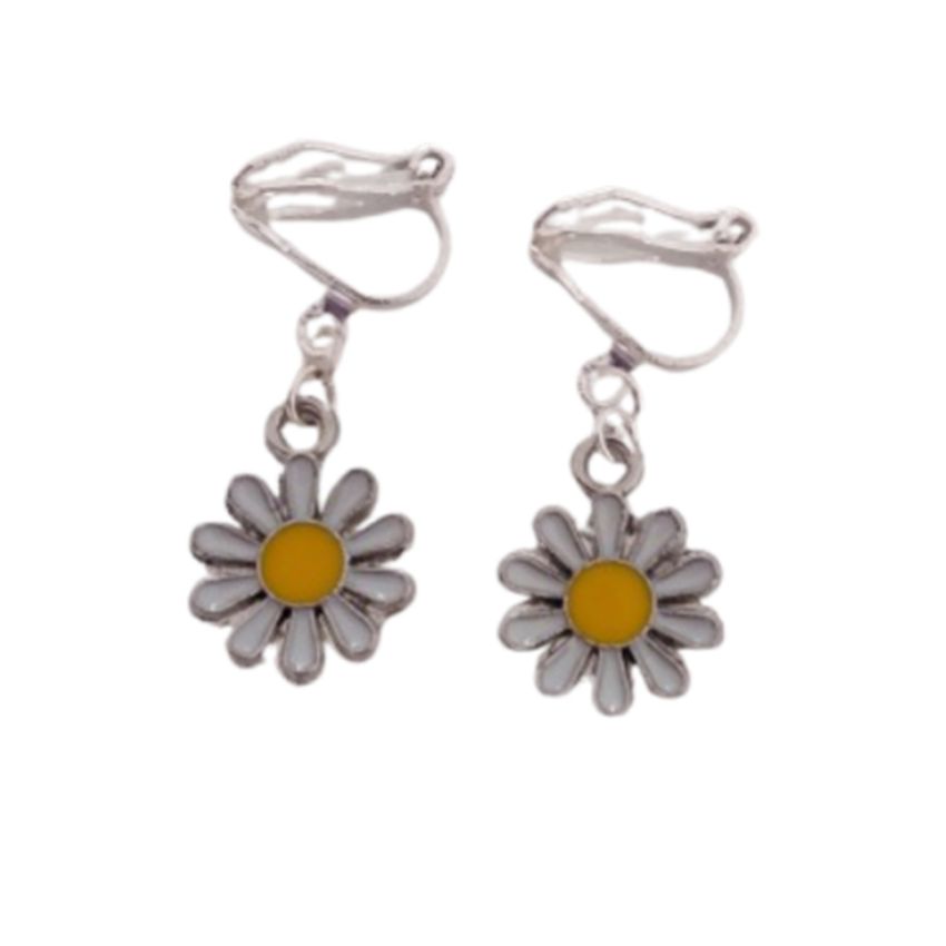 Daisy Flower Clip On Earrings