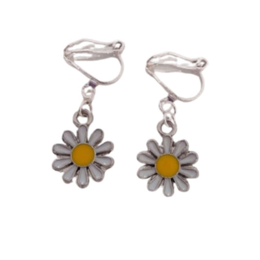 Daisy Flower Clip On Earrings