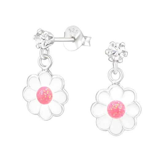 Daisy Flower Drop Silver Earrings