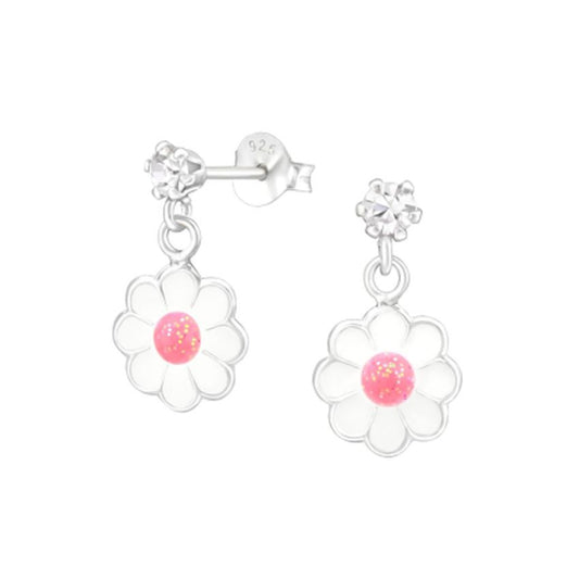 Daisy Flower Drop Silver Earrings