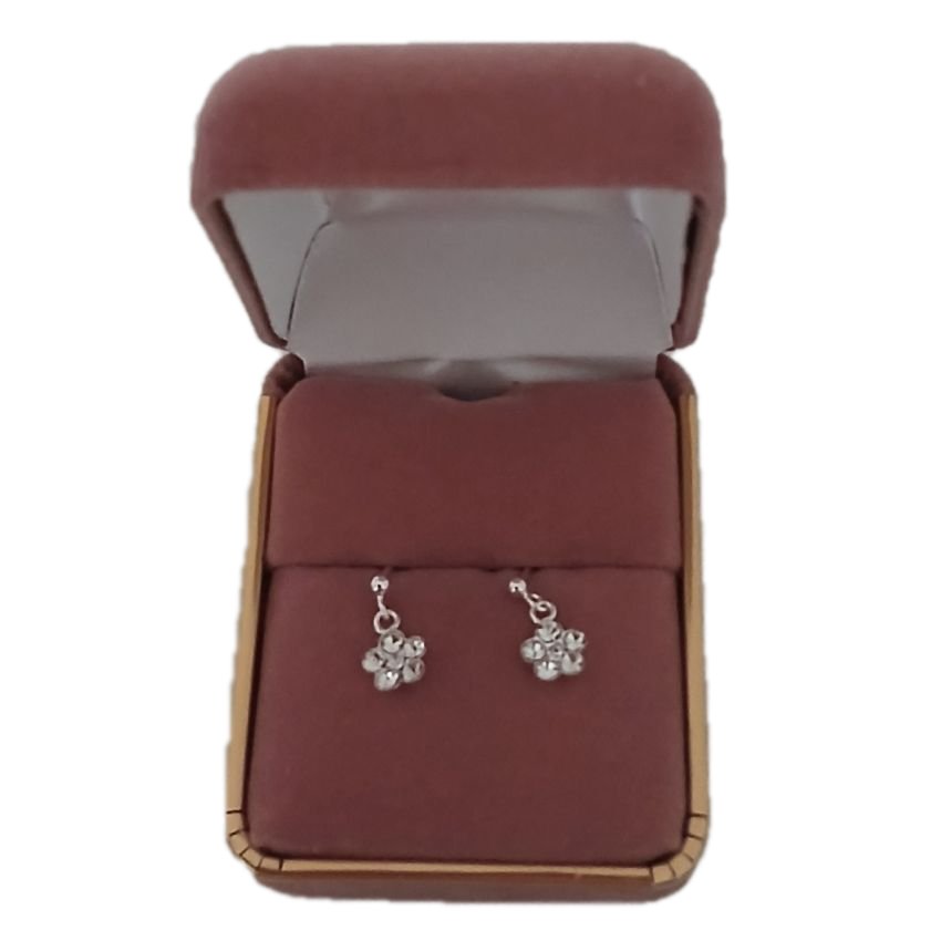 Dangly CZ Flower Sterling Silver Earrings(2)
