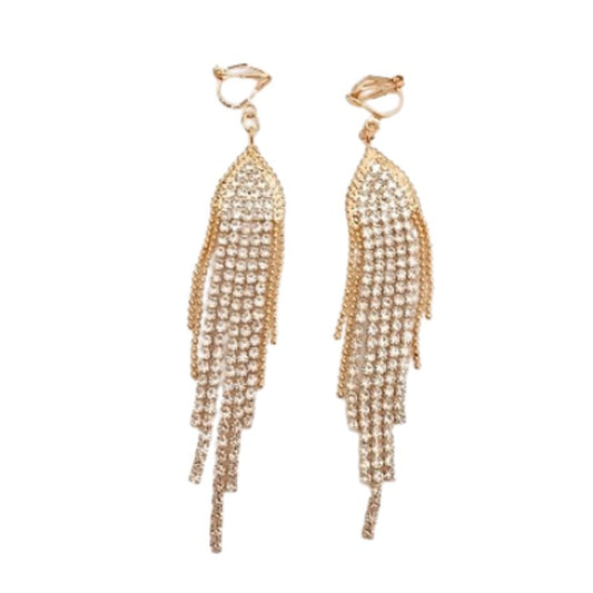 Dangly Diamante And Gold Clip On Earrings