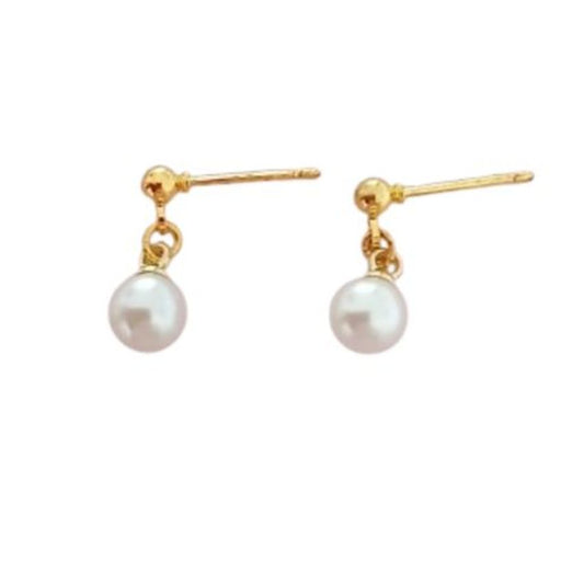Dangly Gold Tone Pearl Earrings