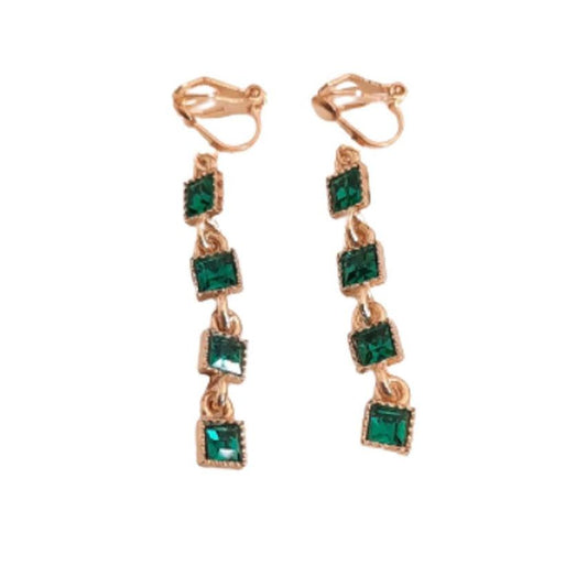 Dangly Green Stone Clip On Earrings